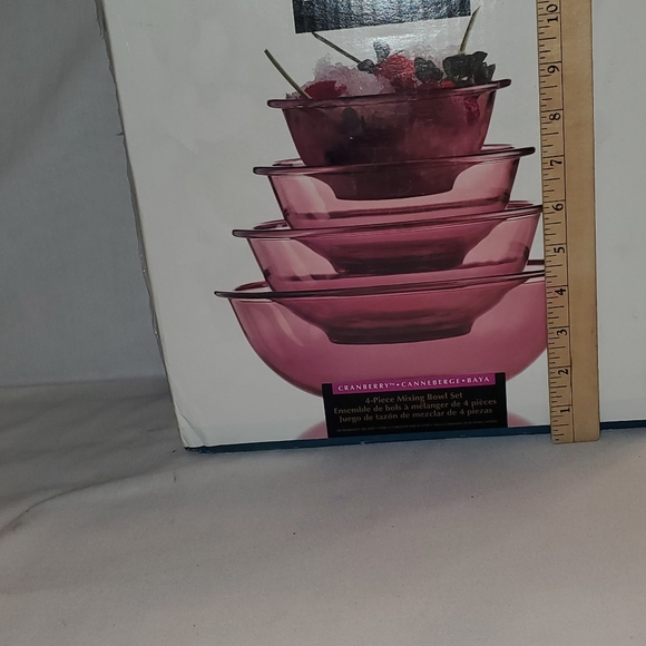 Vintage 1992 Crown Corning Cranberry Pyrex 4 Piece Mixing Bowl Set - Picture 7 of 9